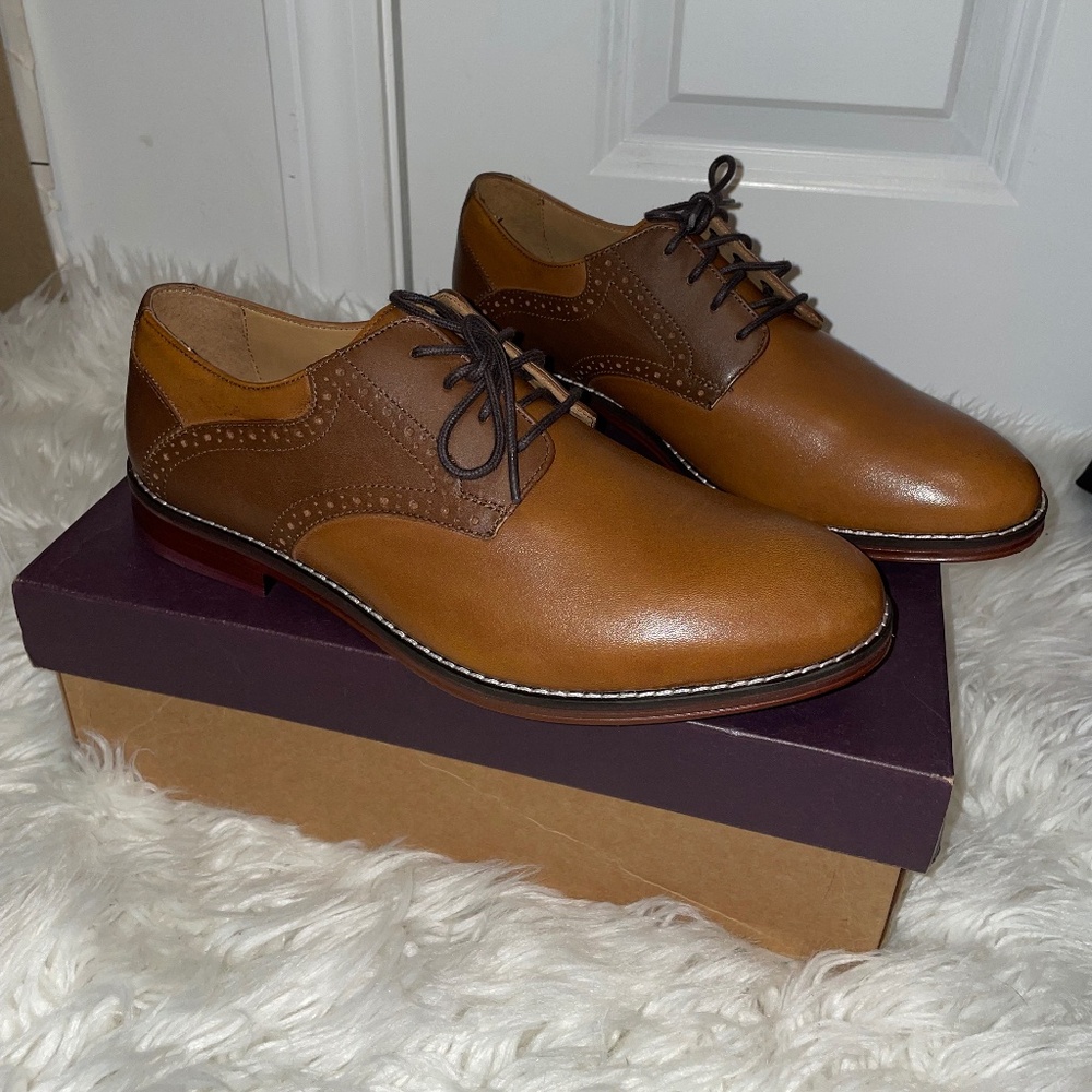 Jonhston & Murphy bk Contad tan/dk brown fg leather shoes Men’s size 7